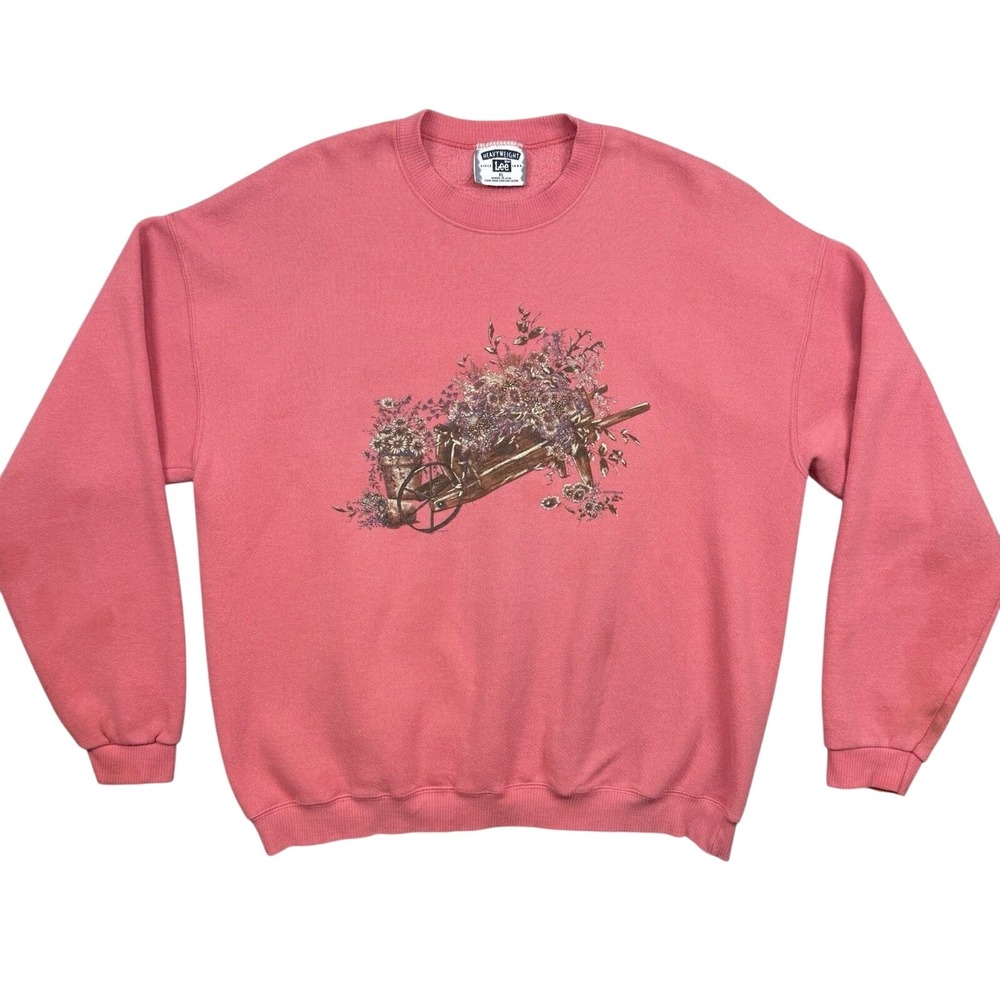 Vintage Lee Heavyweight Sweatshirt Women's XL Pink Floral Garden Grandmacore